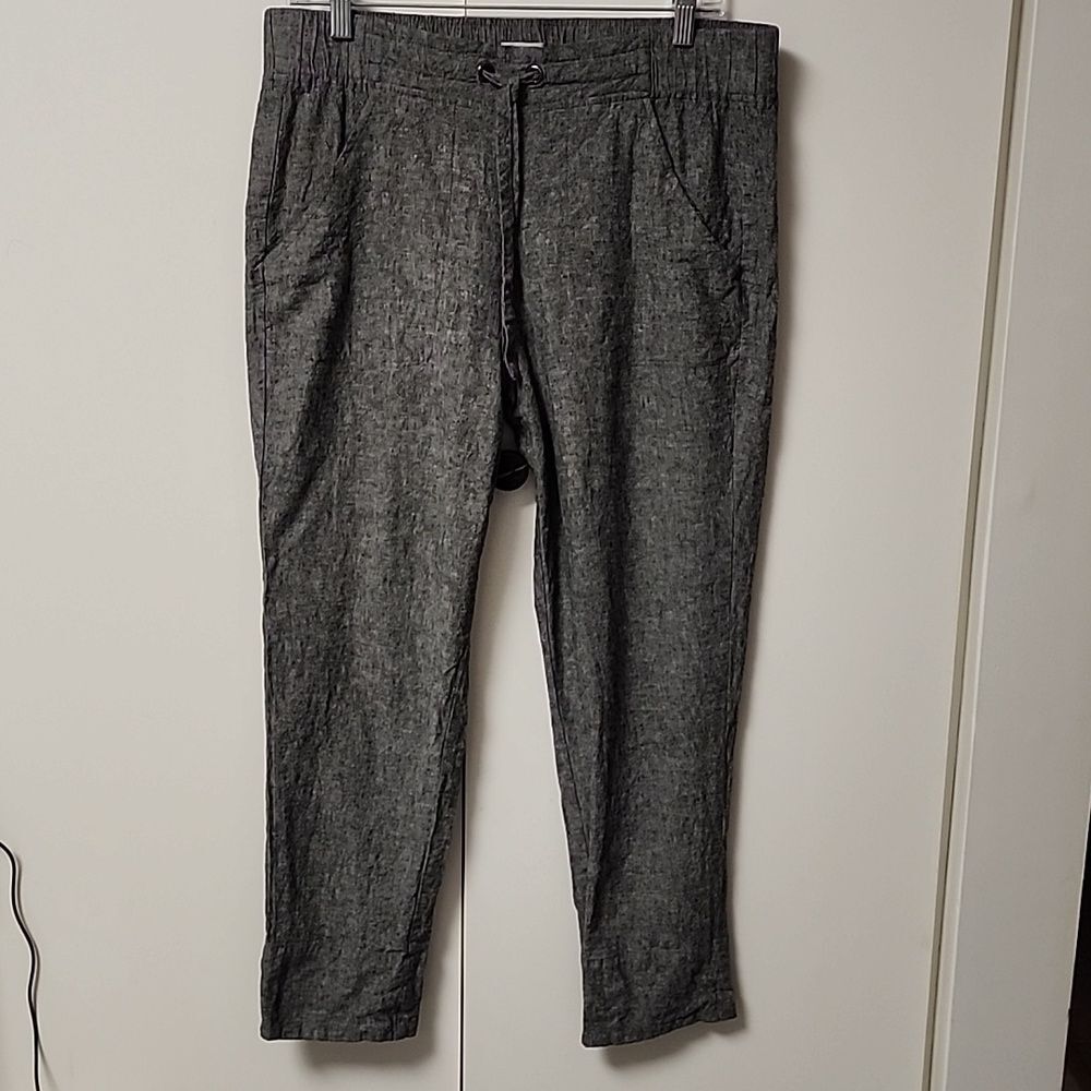 Van Heusen womens linen blend pants pull on comfort grey white tie sz 12 office